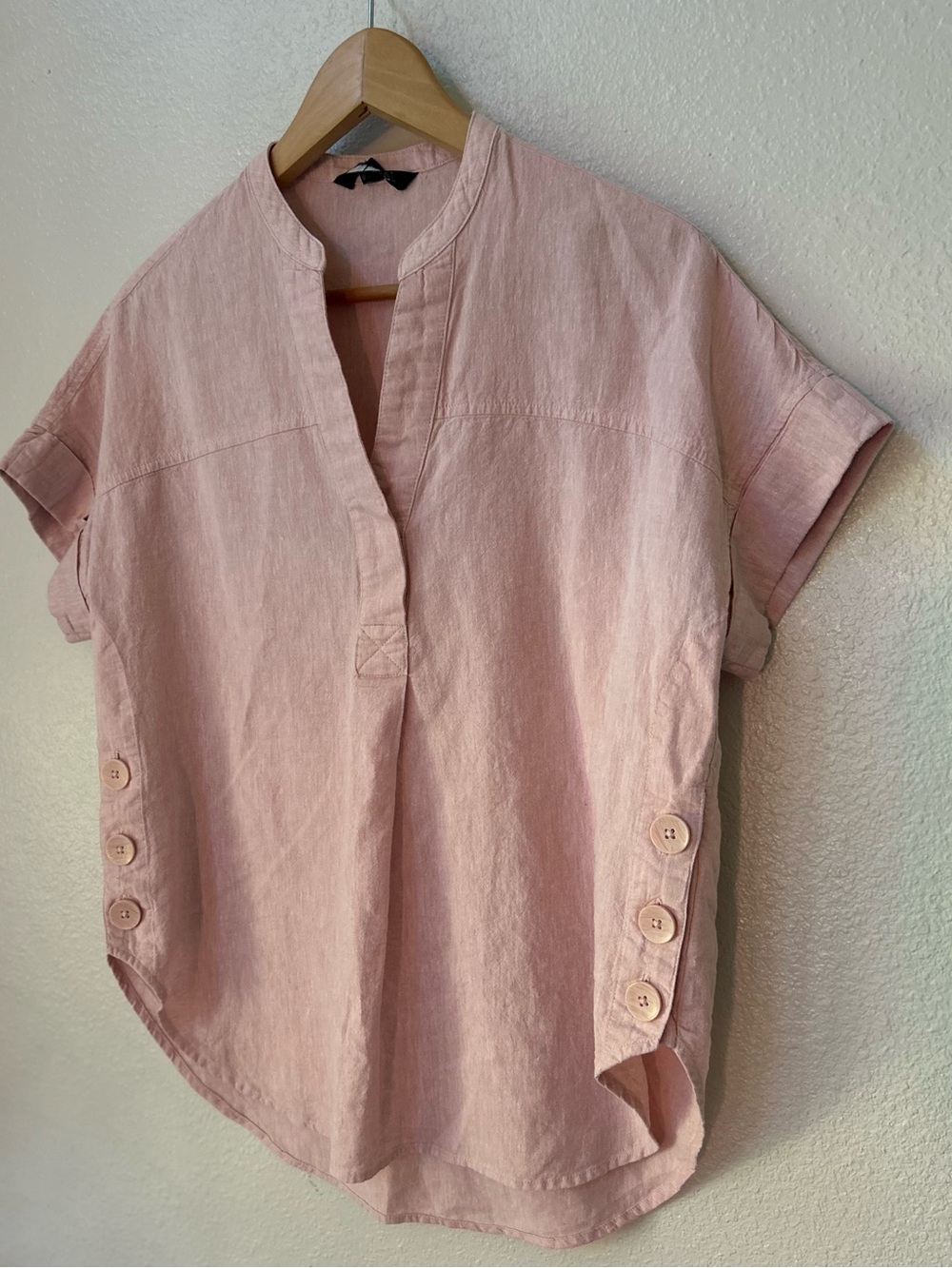 Dusty Rose Linen Cotton Blend Tunic Top W/ Accent Buttons; Relaxed Fit (Size S)
